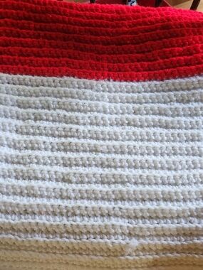 Handmade Red and White Crochet  Blanket
